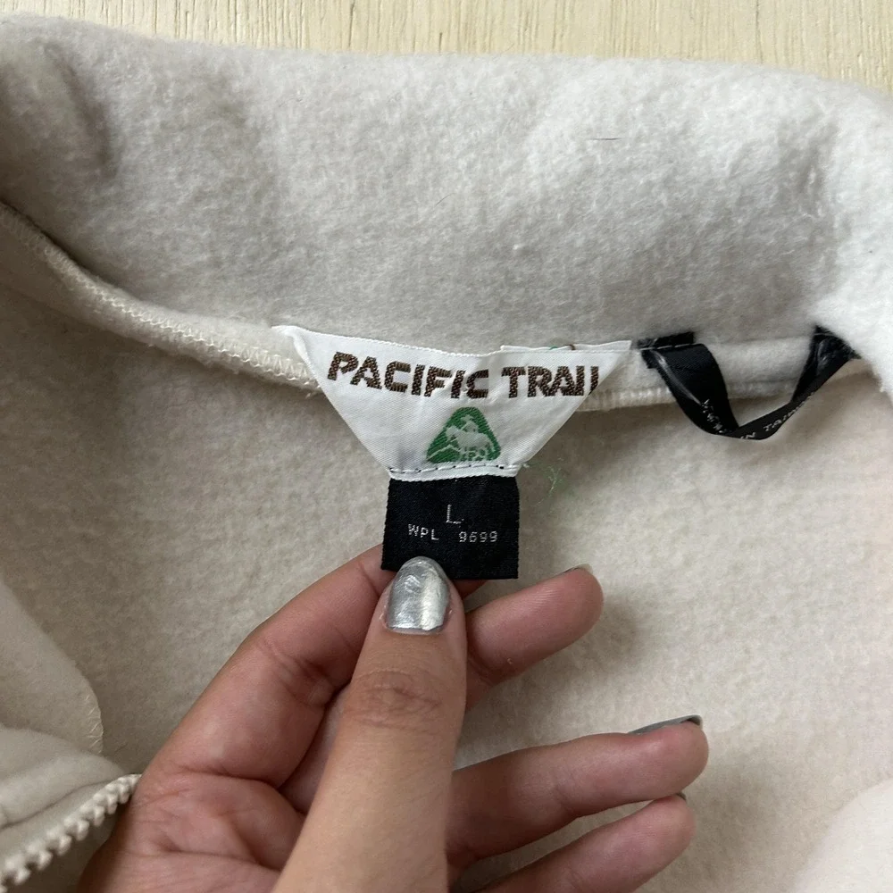 Vintage Pacific Trail Fleece Jacket Mens Large White Full Zip Pockets Casual